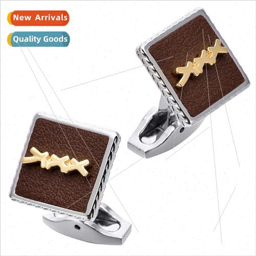 2023New 3D leather gold silver two-color French cufflinks su