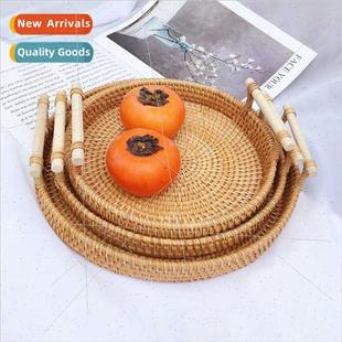 Vietnam Rattan Tray Bread Fru Snacks Handheld Picnic Basket