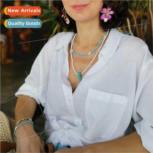 Europe bohemian vacation hand-strung rice beads sea star nec