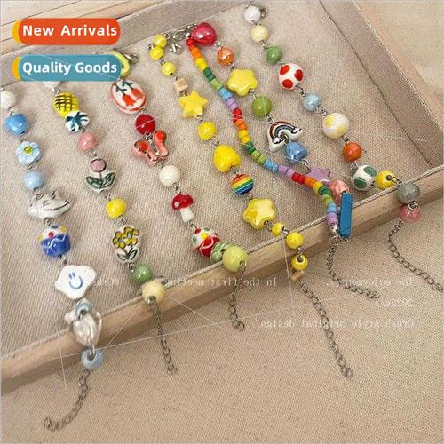 Cute tulips colorful beaded ceramic bracelet ensemble female