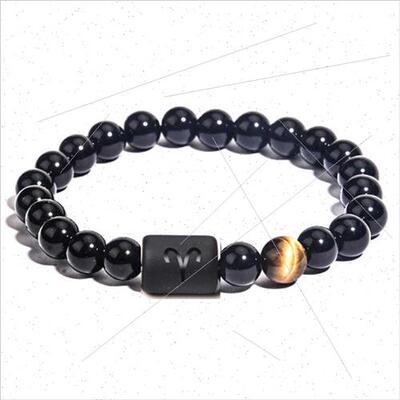 Zodiac Stch Bracelet Men Glossy Beads Couple Beaded Bracelet