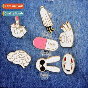 pill fun cartoon brooc brain creative rabb brooch gesture