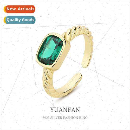 925 silver Twisted Threaded Emerald Ring Women che Europe Ri