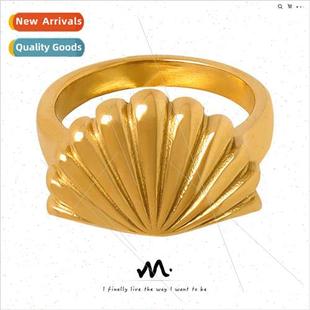 che Creative Elegant Oceanic Steel Ring Tanium Gold Scallop