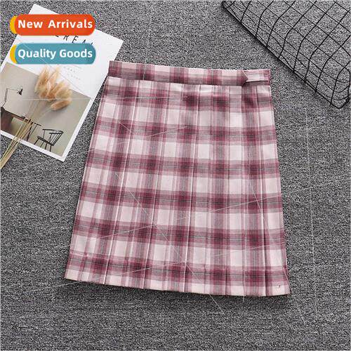 Illusion Date Red Grid JK Spring Autumn Half-body Skirt Pock