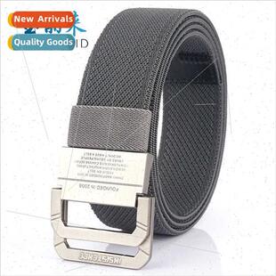 New double ring buckle canvas belt Korean men braided thicke