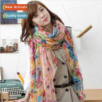 Korean  scarf fall winter flowers compete wh cotton linen Ba