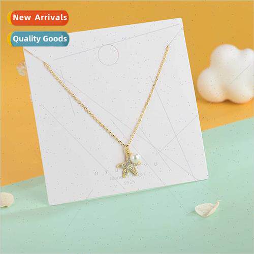 925 silver Korea diamond starfish necklace ins niche shell b