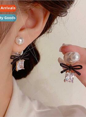 Korea fashion bee after two wear pearl bow square diamond ea