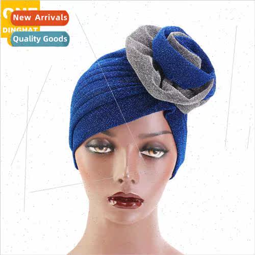 Two-color bright silk large flower turban cap Hundreds fashi
