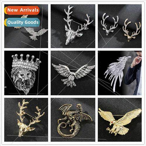 Men Su Crown on Brooch Costume Accessory Eagle Deer Head Hos