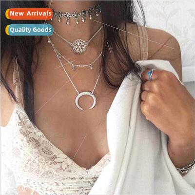 Europe bohemian retro hollow droplets carved crystal moon pe
