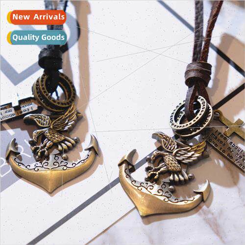 Korea retro flying eagle anchor cowhide sweater chain long c