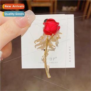 French romantic fashion red rose flower pin retro elegant ro