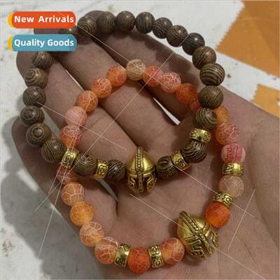 Jewelry Men Bracelets Orange Weathered Agate Stone Bracelet