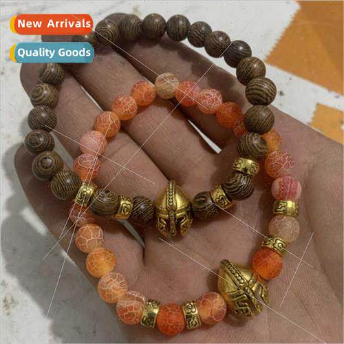 Jewelry Men Bracelets Orange Weathered Agate Stone Bracelet