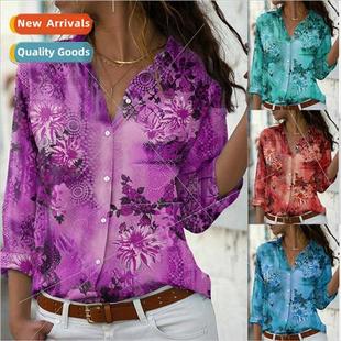 Ladies Nec Women Sleeve Long Shirt Printed Floral New 2023