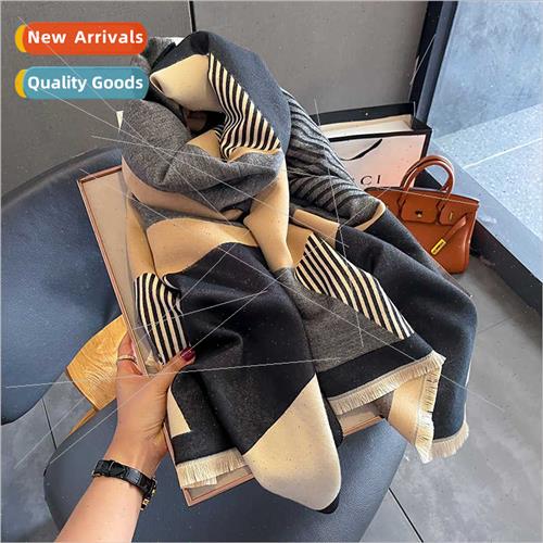 Korean  geometric scarf female winter versatile fashion doub