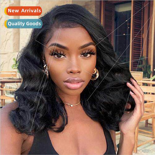 Europe fashion ladies wig center parted black wavy High-temp