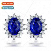 simple set classic sapphire Europe full noble earrings silve