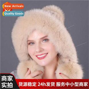 Mink hat children winter fur women fox hair ear protection h