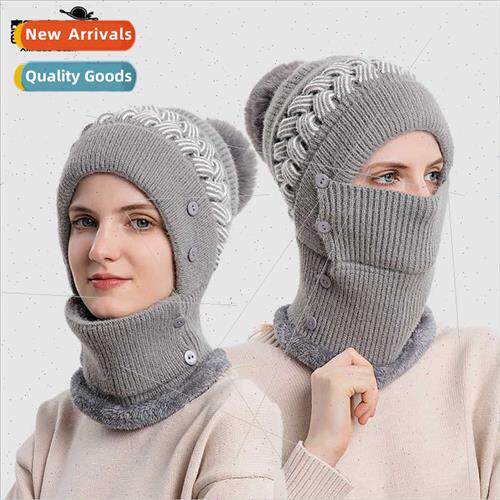 9887 hat scarf all-in-one female autumn winter knted cap pad