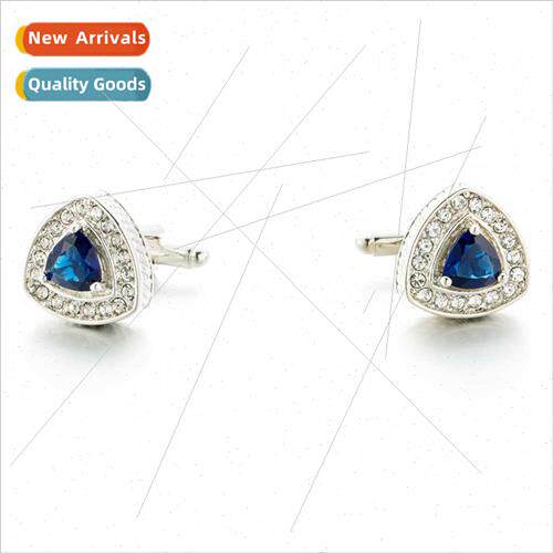 Qualy French Shirt Cufflinks Triangle Buttons Blue Crystal C