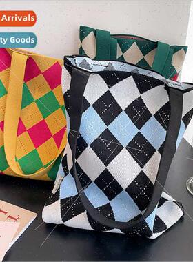 Korea ins bag niche design knted back to grid bag personaly