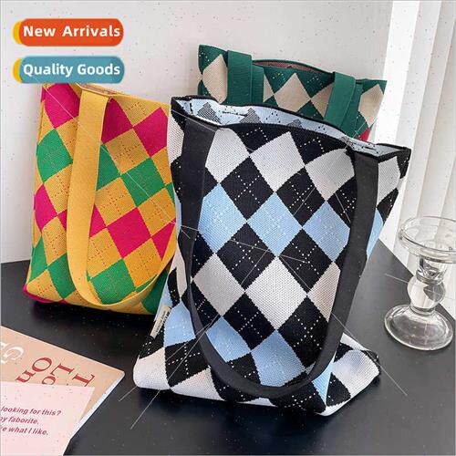 Korea ins bag niche design knted back to grid bag personaly