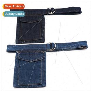 ring buckle female fashion belt double pouch Korean denim