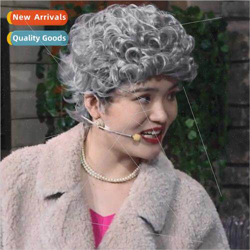 Wig female short curly hair in elderly cos grandmother stage