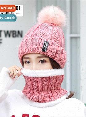 winter hat women cute wool ball padded warm knted twoPCS cap