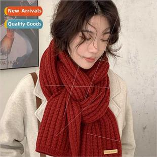 Hundred Korean Winter Scarf Cut 2022 Female Woolen Red Knted