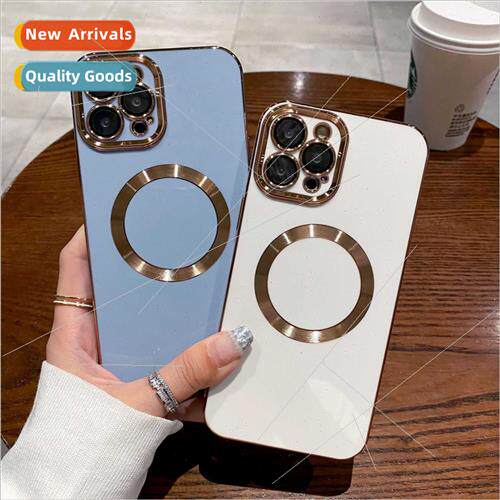 适用Apple 15Pro solid color plating CD pattern magnetic phon