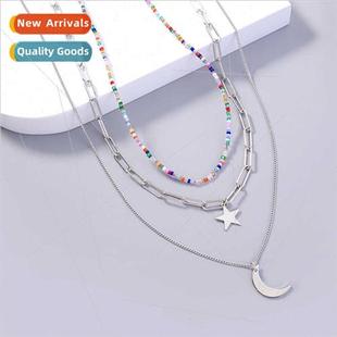 bohemian colorful rice Europe collarbone moon beads cha star