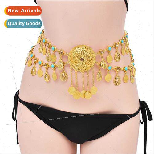 Europe new fashion diamond coin tassel waist chain beach lei