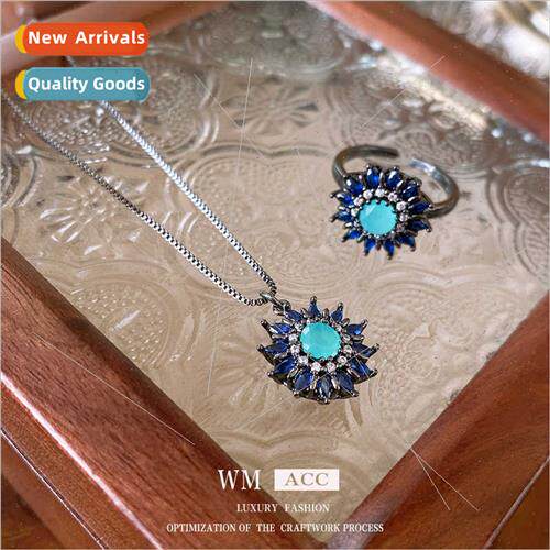 French Zirconia Blue Flower Necklace Vintage Hundreds Collar