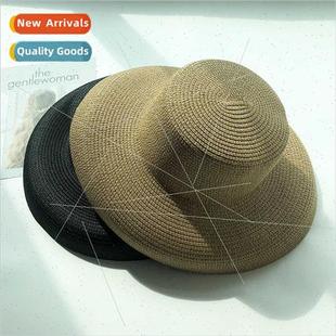 Hepburn large brimmed flat straw hat lampshade type celebry