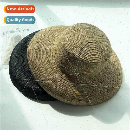 Hepburn large brimmed flat straw hat lampshade type celebry