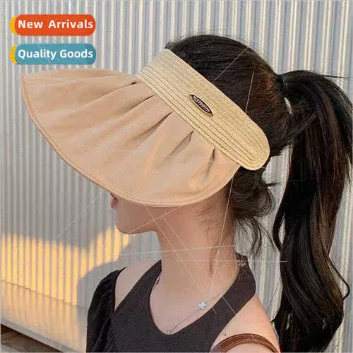 New hollow top sun hat female large brim show face small sun