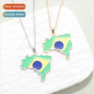 men necklace oil drip alloy flag zinc hip Brazil wind map