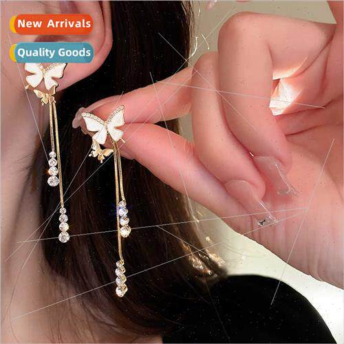 lver needle wh diamond butterfly long tassel earrings Korea