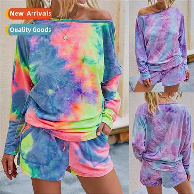 2020 new women homewear twoPCS summer tie-dye printing set