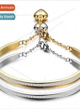 New ngle row gold tanium bracelet wh diamonds Europe opening