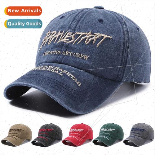 Korean  new tide letters embroidery washed soft top baseball