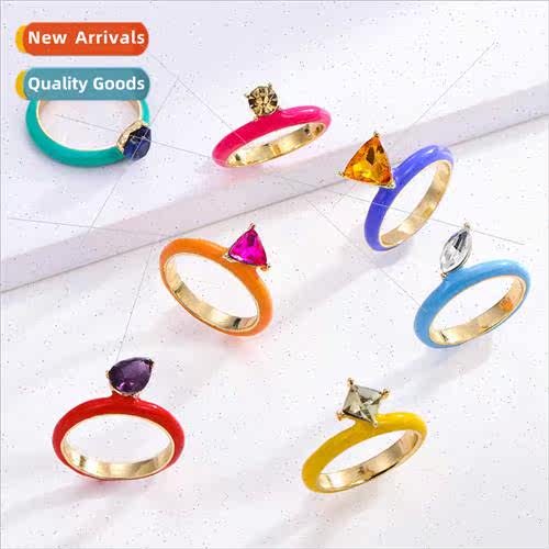 Europe Enamel Drip Oil Color Rings Women Ins Summer Rings Co