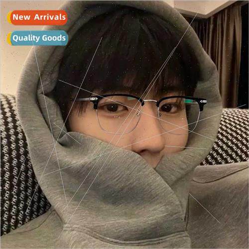 Retro eyebrow black half-rim eyeglasses frame men Sven anti-