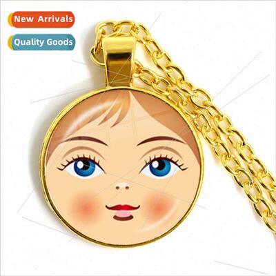 New cartoon big head character necklace fashion glass gemsto