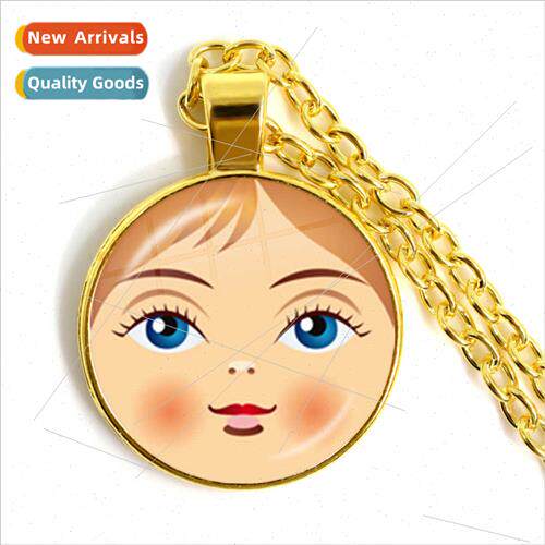 New cartoon big head character necklace fashion glass gemsto