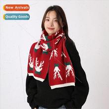 Birthday gift Christmas knted red scarf antlers female winte